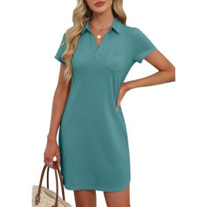 imageANRABESS Womens T Shirt Dresses Summer 2026 Casual Short Sleeve V Neck Mini Shift Dress Spring Trendy Beach Vacation ClothesBlue Cyan