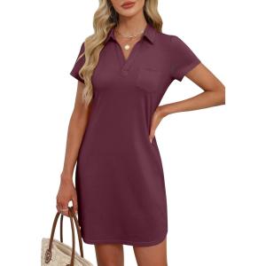 imageANRABESS Womens T Shirt Dresses Summer 2026 Casual Short Sleeve V Neck Mini Shift Dress Spring Trendy Beach Vacation ClothesBurgundy
