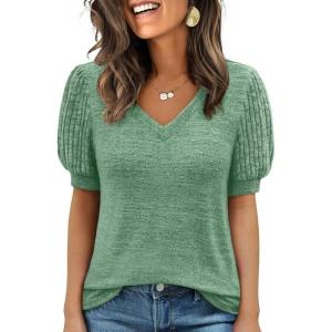 imageANRABESS Womens Tops Short Sleeve Sweaters Dressy Casual V Neck Summer Tunic Blouses Cute Work Shirts 2026 Trendy ClothesGreen