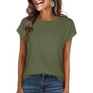 imageANRABESS Womens Tops Summer Cap Sleeve Basic Tee Shirts 2026 Trendy Loose Fit Casual Dressy Business Work Tshirts ClothesArmy Green