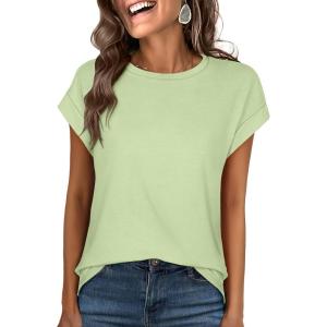 imageANRABESS Womens Tops Summer Cap Sleeve Basic Tee Shirts 2026 Trendy Loose Fit Casual Dressy Business Work Tshirts ClothesLight Green