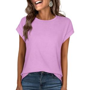 imageANRABESS Womens Tops Summer Cap Sleeve Basic Tee Shirts 2026 Trendy Loose Fit Casual Dressy Business Work Tshirts ClothesLilac