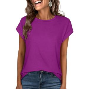imageANRABESS Womens Tops Summer Cap Sleeve Basic Tee Shirts 2026 Trendy Loose Fit Casual Dressy Business Work Tshirts ClothesPurple