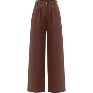 imageANRABESS Womens Wide Leg High Waisted Pants 2026 Summer Button Pleated Work Dress Pants Trousers Business Casual OutfitsCoffee