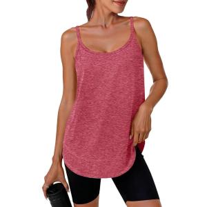 imageANRABESS Workout Tank Tops for Women Spaghetti Strap Camisole Shirts Summer 2026 Loose Fit Athletic Running Yoga Gym ClothesRed