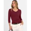 imageANRABESS 34 Sleeve Shirts for Women V Neck Ribbed Knit Slim Fitted Tops Basic Tshirt 2026 Summer Casual Tees Trendy OutfitsDeep Red