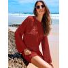 imageANRABESS Women Swimsuit Crochet Swim Cover Up 2026 Summer Bathing Suit Swimwear Mesh Knit Beach Dress Vacation OutfitsBurgundy