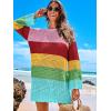 imageANRABESS Women Swimsuit Crochet Swim Cover Up 2026 Summer Bathing Suit Swimwear Mesh Knit Beach Dress Vacation OutfitsRainbow Stripe