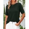 imageANRABESS Womens Short Sleeve Sweater Wool Blend Crewneck Lightweight Sweaters Tops Summer Spring Business Casual OutfitsDark Green
