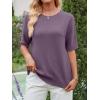 imageANRABESS Womens Short Sleeve Sweater Wool Blend Crewneck Lightweight Sweaters Tops Summer Spring Business Casual OutfitsGrey Purple