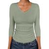 imageANRABESS 34 Sleeve Shirts for Women V Neck Ribbed Knit Slim Fitted Tops Basic Tshirt 2026 Summer Casual Tees Trendy OutfitsSage Green