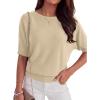 imageANRABESS Womens Short Sleeve Sweater Wool Blend Crewneck Lightweight Sweaters Tops Summer Spring Business Casual OutfitsParchment