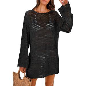 imageANRABESS Women Swimsuit Crochet Swim Cover Up 2026 Summer Bathing Suit Swimwear Mesh Knit Beach Dress Vacation OutfitsBlack