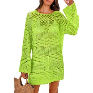 imageANRABESS Women Swimsuit Crochet Swim Cover Up 2026 Summer Bathing Suit Swimwear Mesh Knit Beach Dress Vacation OutfitsGreen