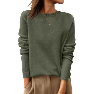 imageANRABESS Womens 100 Wool Sweaters Crewneck Long Sleeve Work Business Casual Basic Sweater Tops 2026 Fall OutfitsGreen