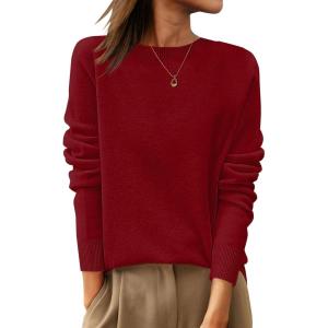 imageANRABESS Womens 100 Wool Sweaters Crewneck Long Sleeve Work Business Casual Basic Sweater Tops 2026 Fall OutfitsRed