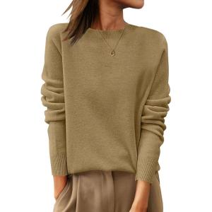 imageANRABESS Womens 100 Wool Sweaters Crewneck Long Sleeve Work Business Casual Basic Sweater Tops 2026 Fall OutfitsTan
