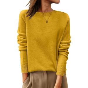 imageANRABESS Womens 100 Wool Sweaters Crewneck Long Sleeve Work Business Casual Basic Sweater Tops 2026 Fall OutfitsYellow