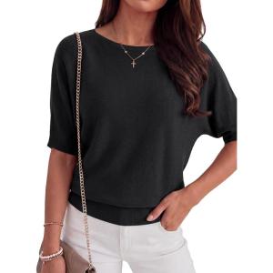 imageANRABESS Womens Short Sleeve Sweater Wool Blend Crewneck Lightweight Sweaters Tops Summer Spring Business Casual OutfitsBlack