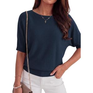 imageANRABESS Womens Short Sleeve Sweater Wool Blend Crewneck Lightweight Sweaters Tops Summer Spring Business Casual OutfitsDark Teal