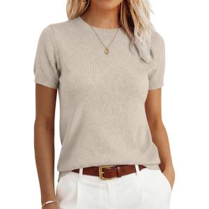 imageANRABESS Womens Short Sleeve Sweater100 Wool Sweaters TopCasual for Work OfficeVersatile for Summer Spring Early FallApricot