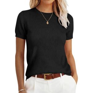 imageANRABESS Womens Short Sleeve Sweater100 Wool Sweaters TopCasual for Work OfficeVersatile for Summer Spring Early FallBlack