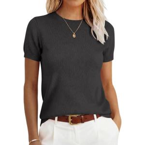 imageANRABESS Womens Short Sleeve Sweater100 Wool Sweaters TopCasual for Work OfficeVersatile for Summer Spring Early FallDeep Gray