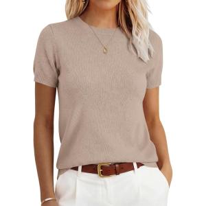 imageANRABESS Womens Short Sleeve Sweater100 Wool Sweaters TopCasual for Work OfficeVersatile for Summer Spring Early FallKhaki