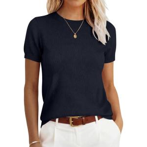 imageANRABESS Womens Short Sleeve Sweater100 Wool Sweaters TopCasual for Work OfficeVersatile for Summer Spring Early FallNavy Blue