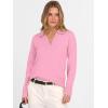 imageANRABESS Womens Polo V Neck Long Sleeve Sweaters Lightweight Dressy Casual Business Basic Knit Pullover Top 2026 Fall OutfitsPink