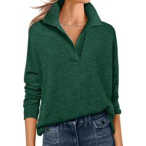 imageANRABESS Womens Polo V Neck Long Sleeve Sweaters Lightweight Dressy Casual Business Basic Knit Pullover Top 2026 Fall OutfitsForest Green