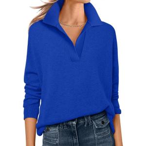 imageANRABESS Womens Polo V Neck Long Sleeve Sweaters Lightweight Dressy Casual Business Basic Knit Pullover Top 2026 Fall OutfitsRoyal Blue