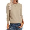 imageANRABESS Sweaters for Women Loose Fit Lightweight Soft Dressy Scalloped Long Sleeve Pullover Tops 2026 Fall Casual OutfitsTan