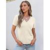 imageANRABESS Women Short Sleeve Sweaters Wool Blend V Neck Sweater Shirts Business Casual Work Tops 2026 Summer Vacation OutfitsCream White