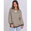 imageANRABESS Womens Striped Oversized Sweatshirts Crew Neck Long Sleeve Shirts Soft Color Block Pullover Top Fashion ClothingBrown White