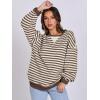 imageANRABESS Womens Striped Oversized Sweatshirts Crew Neck Long Sleeve Shirts Soft Color Block Pullover Top Fashion ClothingBrown White