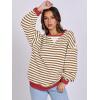 imageANRABESS Womens Striped Oversized Sweatshirts Crew Neck Long Sleeve Shirts Soft Color Block Pullover Top Fashion ClothingCaramel White