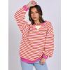 imageANRABESS Womens Striped Oversized Sweatshirts Crew Neck Long Sleeve Shirts Soft Color Block Pullover Top Fashion ClothingHot Pink Yellow
