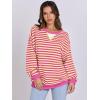 imageANRABESS Womens Striped Oversized Sweatshirts Crew Neck Long Sleeve Shirts Soft Color Block Pullover Top Fashion ClothingHot Pink Yellow