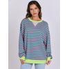 imageANRABESS Womens Striped Oversized Sweatshirts Crew Neck Long Sleeve Shirts Soft Color Block Pullover Top Fashion ClothingPink Green