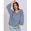 imageANRABESS Womens Striped Oversized Sweatshirts Crew Neck Long Sleeve Shirts Soft Color Block Pullover Top Fashion ClothingPink Green