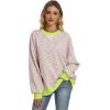 imageANRABESS Womens Striped Oversized Sweatshirts Crew Neck Long Sleeve Shirts Soft Color Block Pullover Top Fashion ClothingPink Green Yellow Stripe