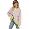 imageANRABESS Womens Striped Oversized Sweatshirts Crew Neck Long Sleeve Shirts Soft Color Block Pullover Top Fashion ClothingPink Green Yellow Stripe