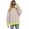 imageANRABESS Womens Striped Oversized Sweatshirts Crew Neck Long Sleeve Shirts Soft Color Block Pullover Top Fashion ClothingPink Green Yellow Stripe
