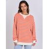 imageANRABESS Womens Striped Oversized Sweatshirts Crew Neck Long Sleeve Shirts Soft Color Block Pullover Top Fashion ClothingPink Orange
