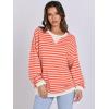 imageANRABESS Womens Striped Oversized Sweatshirts Crew Neck Long Sleeve Shirts Soft Color Block Pullover Top Fashion ClothingPink Orange