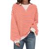 imageANRABESS Womens Striped Oversized Sweatshirts Crew Neck Long Sleeve Shirts Soft Color Block Pullover Top Fashion ClothingPink Orange