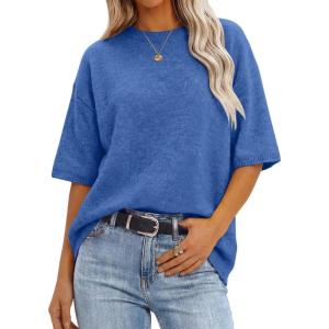 imageANRABESS Short Sleeve Sweater for Women Oversized Lightweight Casual Work Top Shirts Knit Crewneck 2026 Spring Summer OutfitsRoyal Blue