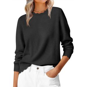 imageANRABESS Sweaters for Women Loose Fit Lightweight Soft Dressy Scalloped Long Sleeve Pullover Tops 2026 Fall Casual OutfitsBlack