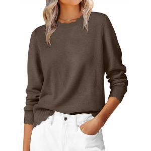 imageANRABESS Sweaters for Women Loose Fit Lightweight Soft Dressy Scalloped Long Sleeve Pullover Tops 2026 Fall Casual OutfitsBrown